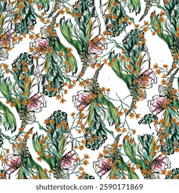 Watercolor flowers pattern design.Design for  textile, scarf, texture and fashion. 