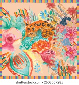 Watercolor flowers pattern design.Design for  textile, scarf, texture and fashion. 