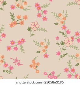 Watercolor flowers pattern, pink and purple tropical elements, green leaves, gold background, seamless