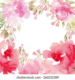 Watercolor flowers peonies. Handmade greeting cards. Spring composition.