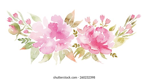 Watercolor flowers peonies. Handmade greeting cards. Spring composition.