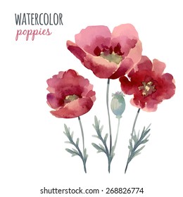 Watercolor flowers poppies can be used as Invitation card for weddings, birthdays and summer background.