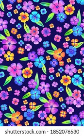 Watercolor  flowers seamless background pattern. Vector. Fabric swatch, wallpaper. Cute floral design.