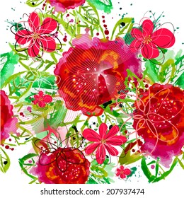 Watercolor Flowers Seamless Background Vector Stock Vector (Royalty