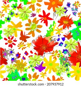Watercolor flowers. Seamless background. Vector