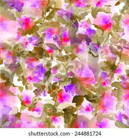 Watercolor flowers seamless background. Vector 