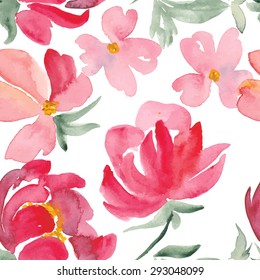 watercolor flowers seamless pattern. hand drawn vector illustration for your design