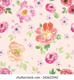 Watercolor flowers. Seamless pattern. Vector. Illustration.