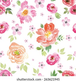 Watercolor flowers. Seamless pattern. Vector. Illustration.