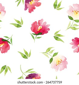 Watercolor flowers. Seamless pattern. Vector. Illustration. Gentle