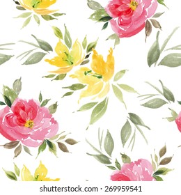  Flores acuarelas. Patrón sin problemas. Vector.  Ilustración. Gentil