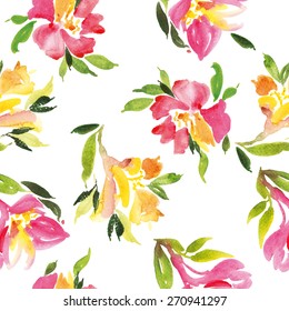 Watercolor flowers. Seamless pattern. Vector. Illustration. Gentle