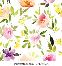 Watercolor flowers. Seamless pattern. Vector. Illustration. Gentle