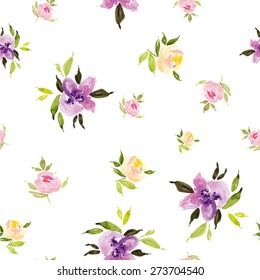 Watercolor flowers. Seamless pattern. Vector. Illustration. Gentle