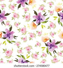 Watercolor flowers. Seamless pattern. Vector. Illustration. Gentle