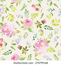 Watercolor flowers. Seamless pattern. Vector. Illustration. Gentle