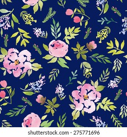 Watercolor flowers. Seamless pattern. Vector. Illustration. Gentle