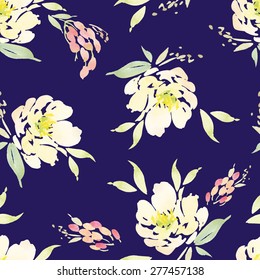 Watercolor flowers. Seamless pattern. Vector. Illustration. Gentle