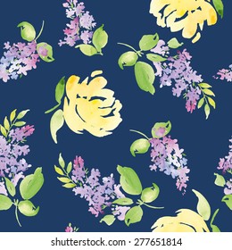 Watercolor flowers. Seamless pattern. Vector. Illustration. Gentle