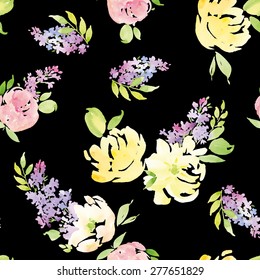 Watercolor flowers. Seamless pattern. Vector. Illustration. 