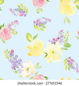 Watercolor flowers. Seamless pattern. Vector. Illustration. Gentle
