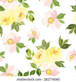 Watercolor flowers. Seamless pattern. Vector. Illustration. Gentle