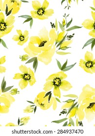 Watercolor flowers. Seamless pattern. Vector. Illustration. Gentle