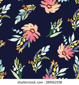 Watercolor flowers. Seamless pattern. Vector. Illustration. Gentle