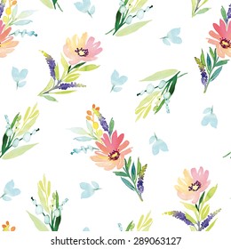 Watercolor flowers. Seamless pattern. Vector. Illustration. Gentle