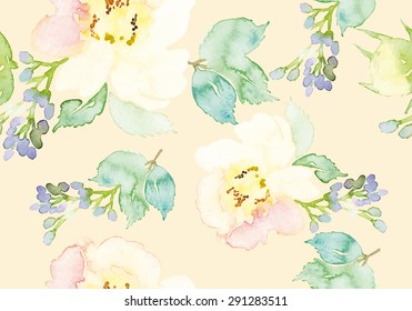 Watercolor flowers. Seamless pattern. Vector. Illustration. Gentle