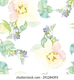 Aquarela flores. Padrão contínuo. Vetor. Ilustração. Gentil