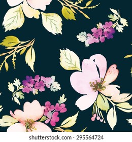 Watercolor flowers. Seamless pattern. Vector. Illustration. Gentle