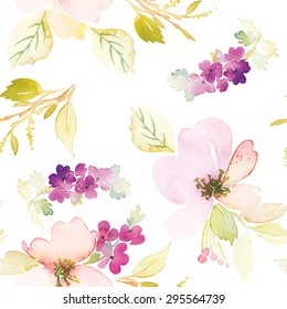 Watercolor flowers. Seamless pattern. Vector. Illustration. Gentle