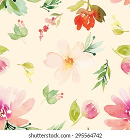 Watercolor Flowers Seamless Pattern Vector Illustration Stock Vector ...