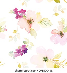 Watercolor Flowers. Seamless Pattern. Vector. Illustration. Gentle
