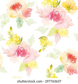 Watercolor flowers. Seamless pattern. Vector. Illustration. Gentle