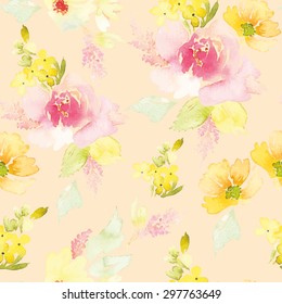 Watercolor flowers. Seamless pattern. Vector. Illustration. Gentle