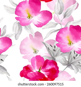 Watercolor flowers seamless pattern.Bright colors watercolor botanical elements
