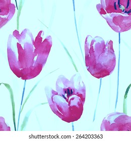 Watercolor flowers seamless pattern.Bright colors watercolor background.