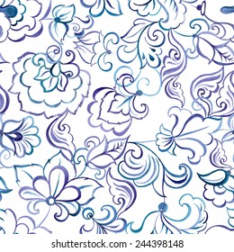 watercolor flowers seamless vector pattern