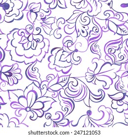 watercolor flowers seamless vector pattern