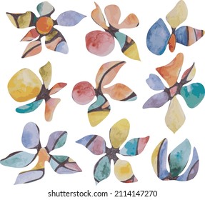 Watercolor flowers set design elements