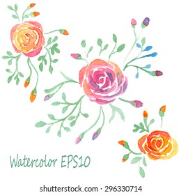 Watercolor flowers set. Vector roses. hand-drawn illustration