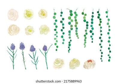 Watercolor flowers   string pearl isolated element for wedding invitation decoration 