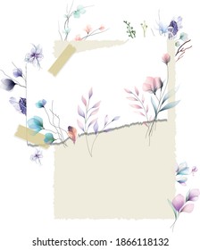 Watercolor flowers template frame vignette invitation illustration vector