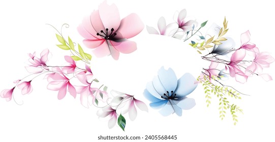 Watercolor flowers template frame vignette invitation illustration vector