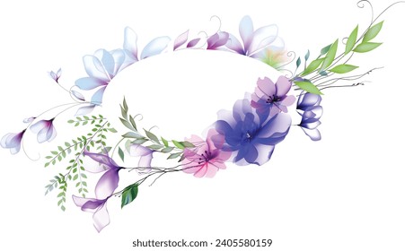 Watercolor flowers template frame vignette invitation illustration vector