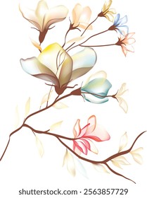 Watercolor flowers template frame vignette invitation illustration delicate color vector 
