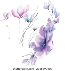 Watercolor flowers template invitation illustrations Flowers background illustration art watercolor print art Vector