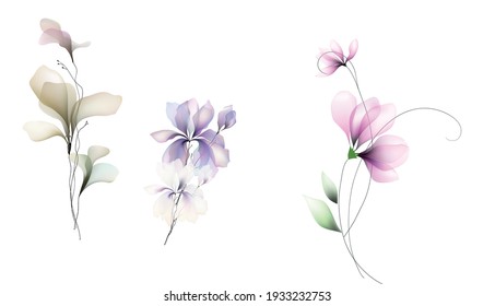 Watercolor flowers template invitation vector illustrations
